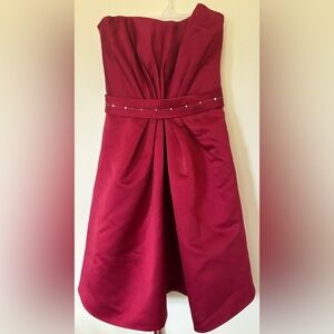 Red Strapless A-line Dress with Tie Front